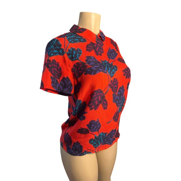 Women 4 Marc by Marc Jacobs 100% Silk Corvette Red Multi Floral Blouse Shirt Top - Picture 1 of 7